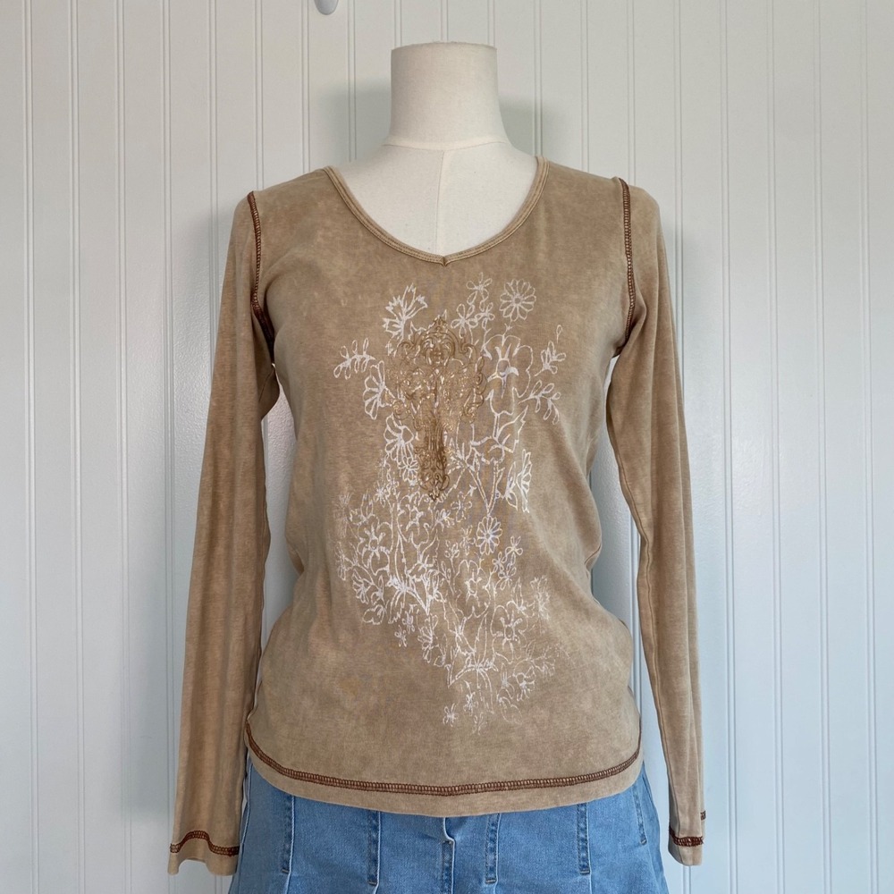 Xcit USA Womens Vintage Y2K Fairy Grunge Top Size M Graphic Print‎ Earthy Indie